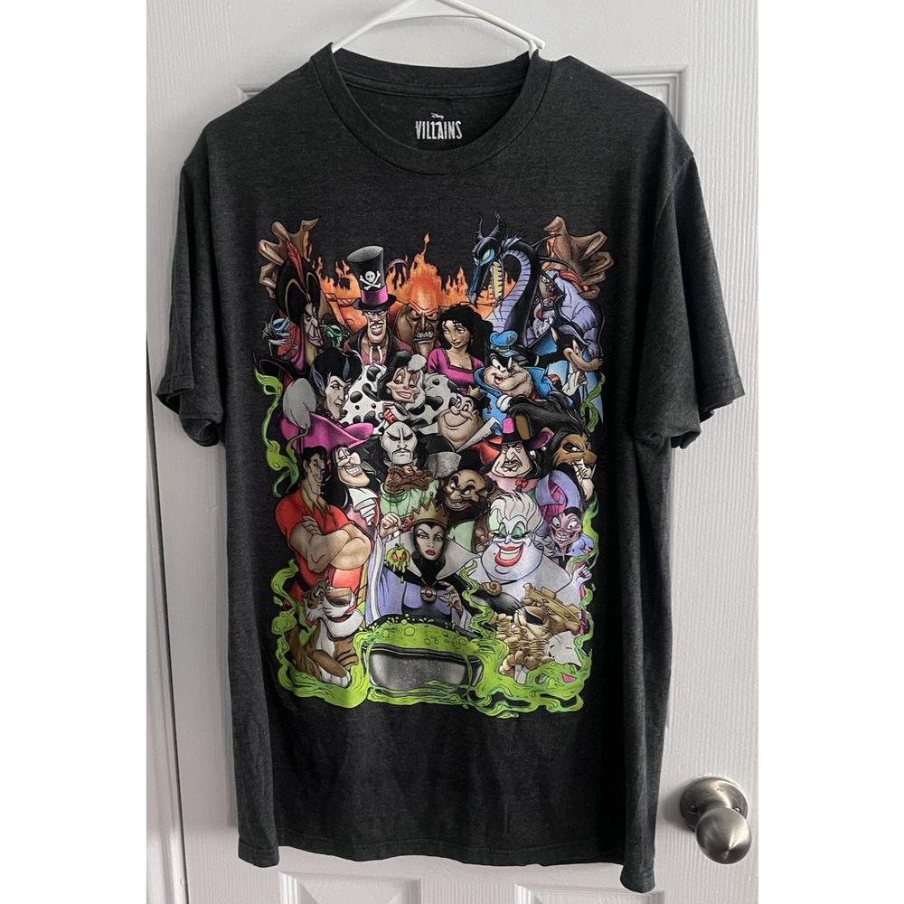 Disney Gray VILLAINS Characters Graphic Print Short Sleeve T-Shirt Large